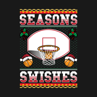 Christmas Basketball Seasons Swishes Ugly Sweater Pattern T-Shirt