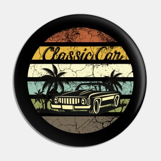 VINTAGE classic car retro  vintage aesthetic sunset circle with palms and mountains, gift for dad, retro designs for car lovers Pin
