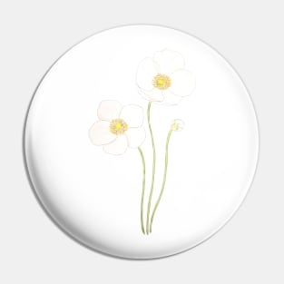 2 white anemone flowers  in and watercolor Pin