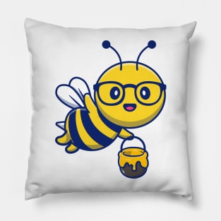 Cute Bee Holding Jar of Honey Pillow