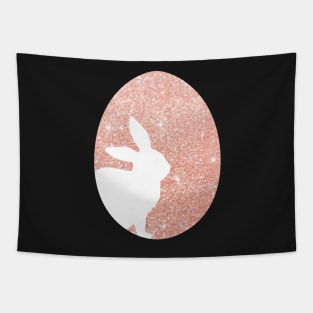 Easter Bunny Silhouette in Rose Gold Faux Glitter Easter Egg Tapestry