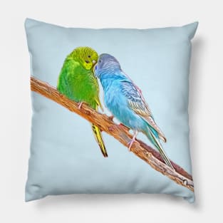 Cute budgies beaking Pillow