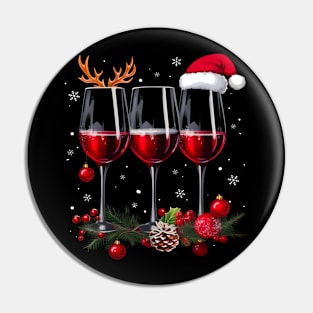 Xmas Glass of Red Wine Santa Hat Christmas Pajama Men Women Pin