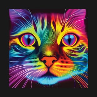 Neon Cat Print in Bold Pink, Yellow and Blue T-Shirt