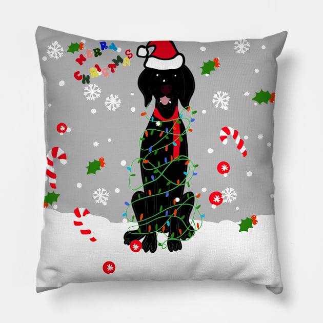 Black Christmas lab doggy with Christmas pattern Pillow by Mermaidssparkle