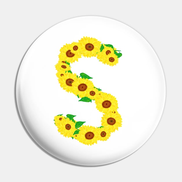 Sunflowers Initial Letter S (White Background) Pin by Art By LM Designs 