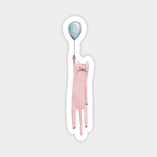 Watercolor cat with a balloon. Magnet