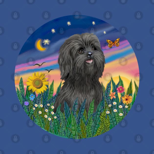"Sunrise Garden" with an Adorable Black Shih Tzu by Dogs Galore and More