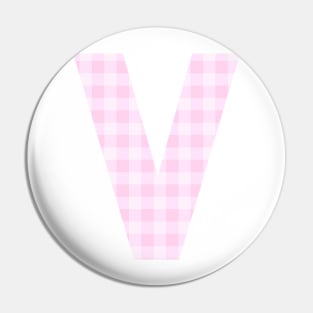 Pink Letter V in Plaid Pattern Background. Pin