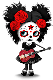 Sugar Skull Girl Playing Latvian Flag Guitar Magnet