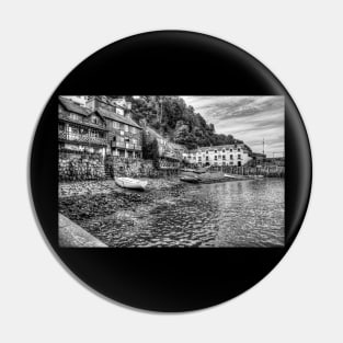 Clovelly Harbour And Houses, North Devon, England, Black And White Pin