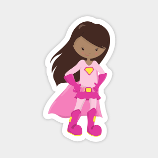 African American Girl, Pink Cape, Superhero Girl Magnet