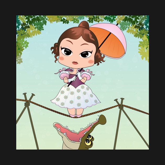 Chibi haunted mansion streching portraits tightrope walker girl by AkanesChibiArt