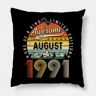 Awesome Since August 1991 Vintage 32nd Birthday Pillow