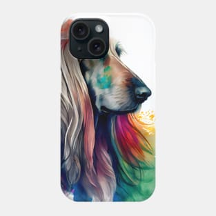 Watercolor Afghan Hound with Bright Rainbow Colors Phone Case