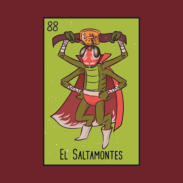 El Saltamontes // Mexican Luchador Grasshopper Loteria Card by SLAG_Creative