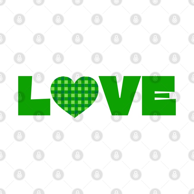 Love, Green typography with a green plaid heart by Blended Designs