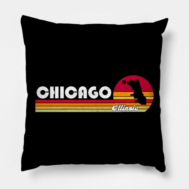 Classic 70s 80s Souvenir Vintage Retro Chicago  Illinois IL Distressed Pillow by DUC3a7