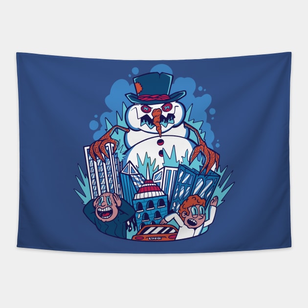 Frost Bites! // Funny Snowman Kaiju Monster Tapestry by SLAG_Creative