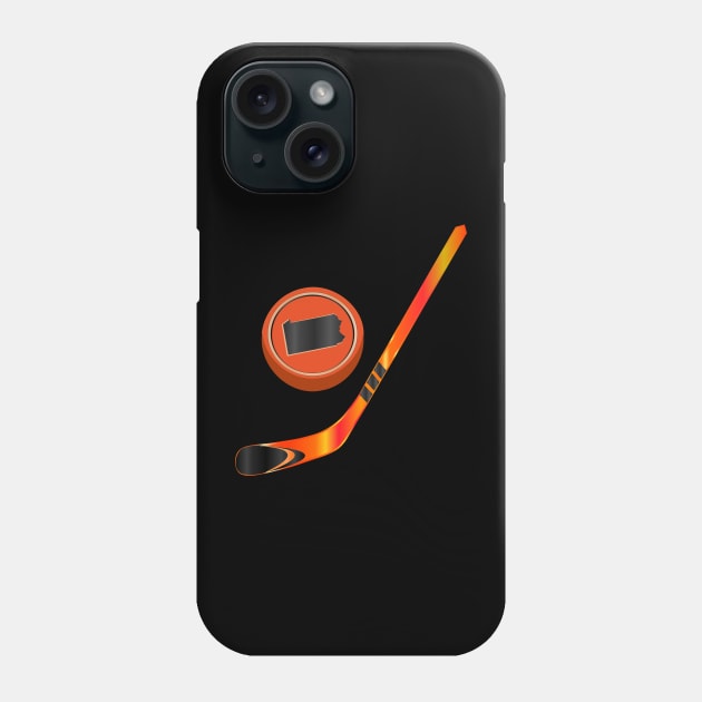 NHL - PA Orange Black Stick and Puck Phone Case by geodesyn