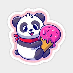 Cute Panda Holding Ice Cream Cone Cartoon Magnet