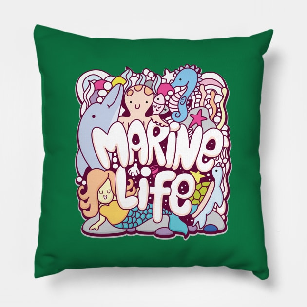 Marine life doodle Pillow by Mako Design 