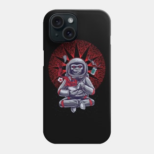 Monkey moon in space with red star background Phone Case