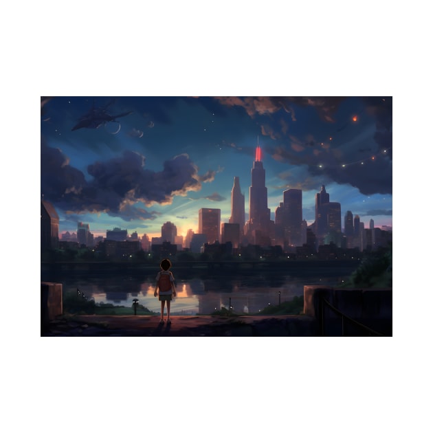 Anime Columbus - An Anime-Inspired Skyline of Ohio by Artwear Cafe