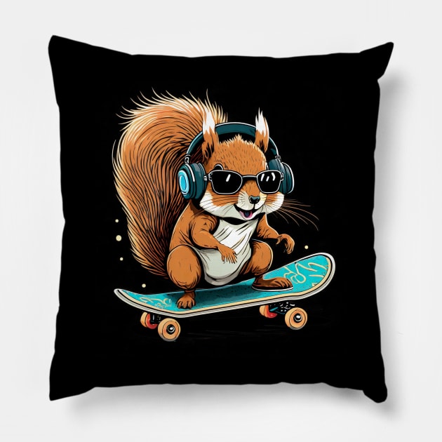 Squirrel Skateboard Lovers Funny Theme Skating Squirrels Pillow by sports_hobbies_apparel