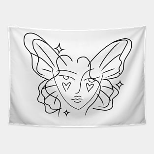 fairy woman fine line drawing hearts stars Tapestry