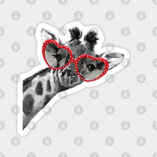 Hipster Giraffe with Heart Shape Glasses Magnet by bignosework