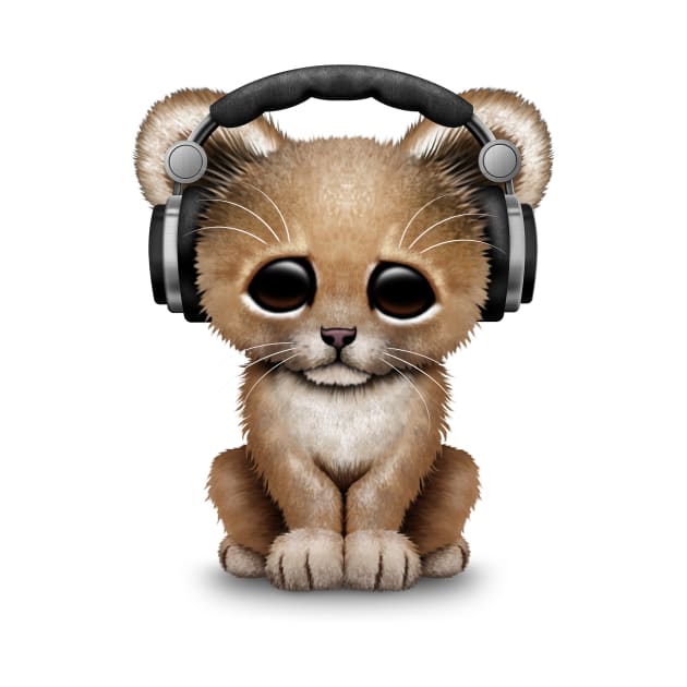 Cute Lion Cub Dj Wearing Headphones by jeffbartels