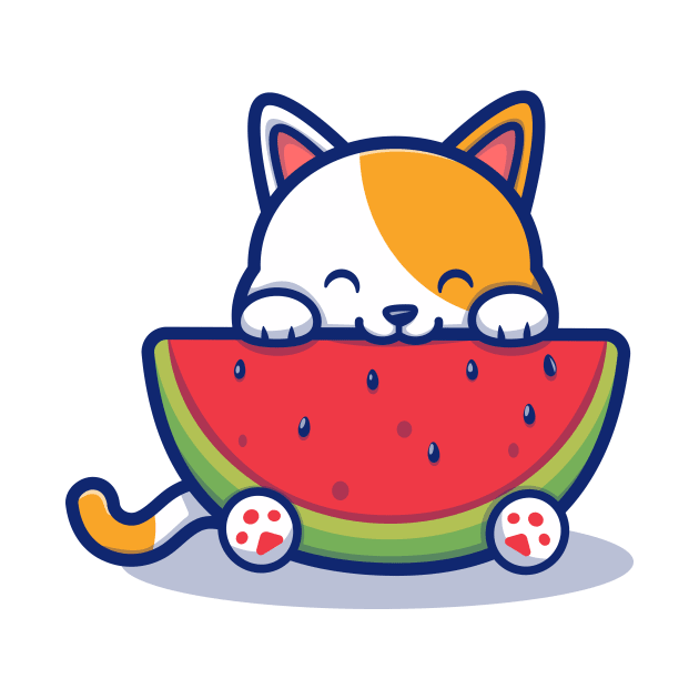 Cute Cat Eating Watermelon by Catalyst Labs