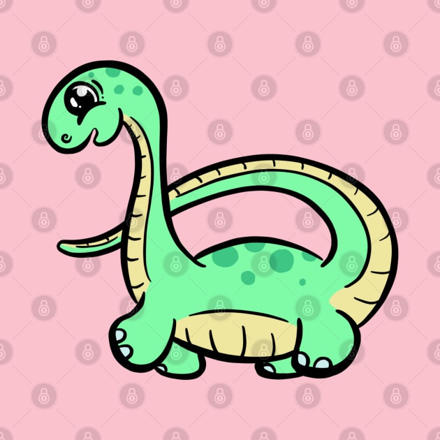 Cute Green diplodocus dinosaur cartoon character by Squeeb Creative