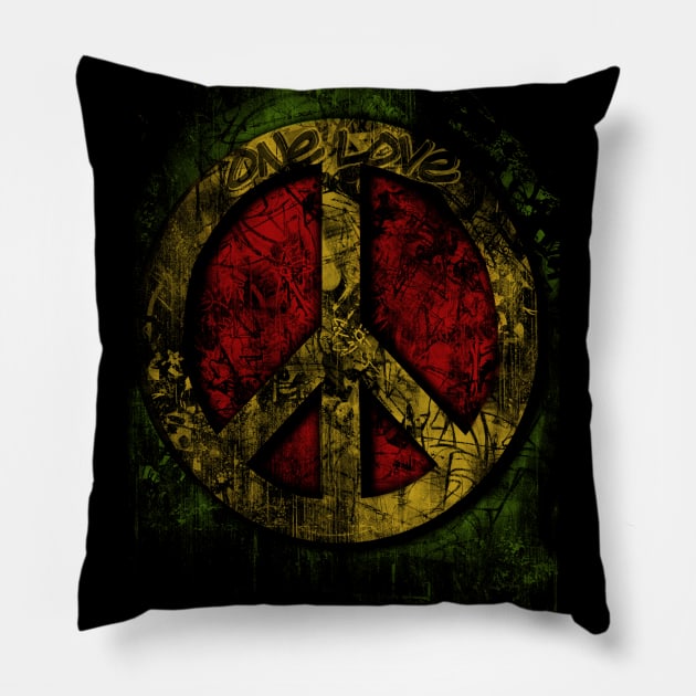 Rasta 3D Peace Sign - One Love - Graffiti - Grunge Pillow by MellowGroove