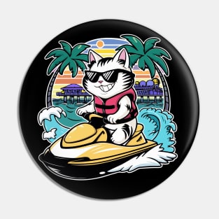 Cute Cat Jet Skiing Summer Funny Gift Pin