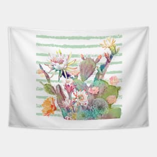 Watercolor cactus, floral and stripes design Tapestry