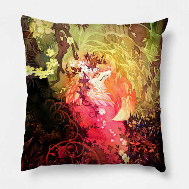 Dawnsing Wood Fox in Watercolor Pillow by floralfrolic