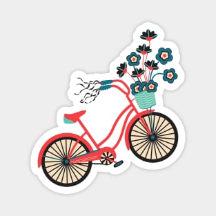 MY BIKE Nostalgic Vintage Retro Bicycle with Flowers in Bright Red Black - UnBlink Studio by Jackie Tahara Magnet