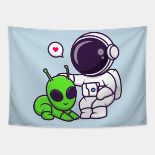 Cute Astronaut Feeding Alien Cartoon Tapestry