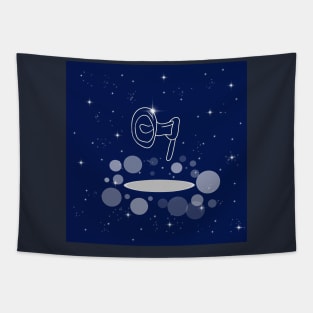 shout, loudspeaker, attention, volume, sound, song, illustration, shine, stars, beautiful, style, glitter, space, galaxy Tapestry