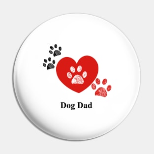 Doodle red paw print. Dog Dad text with heart Pin