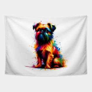 Vibrant Brussels Griffon in Abstract Splashed Paint Tapestry