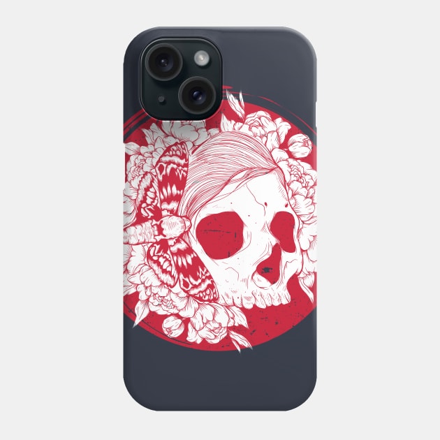 Red Rose floral skull female Phone Case by Jess Adams