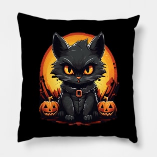 Funny Angry Cat Skeleton Halloween Pumpkin Pillow