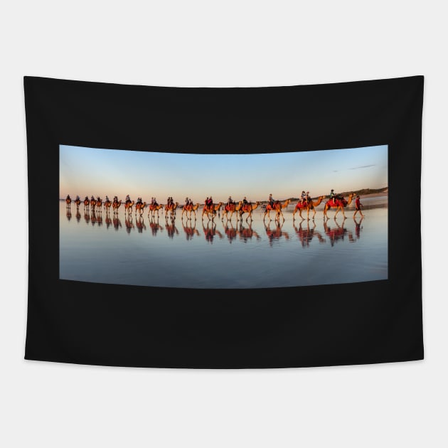 Camel Riders, Cable Beach, Broome WA Tapestry by AndrewGoodall