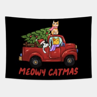 Meowy Catmas Cats Christmas Tree Trip Tapestry