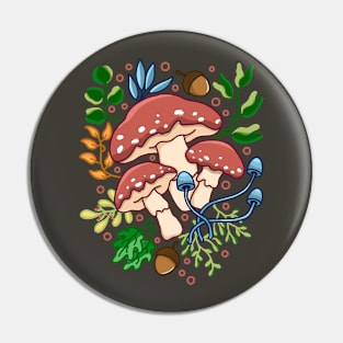 Mushroom and Floral Pin