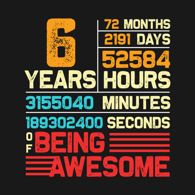 6 Years Old 6th Birthday Vintage Retro T Shirt 72 Months - 6 Years Old ...