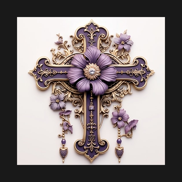 Purple and Gold Filigree Cross by MiracleROLart